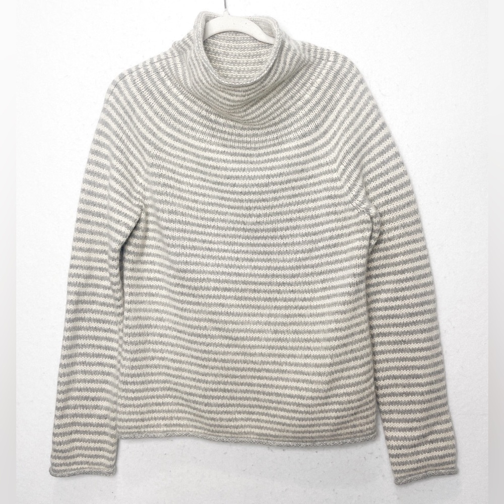 J. Crew Striped Roll Neck Sweater Wool Angora Blend Size Large Classic Heritage
